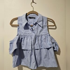 Zara Light Blue Ruffled Blouse